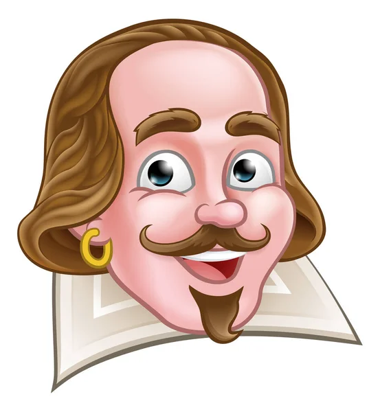 William Shakespeare Elizabethan Poet Cartoon Character — Stock vektor