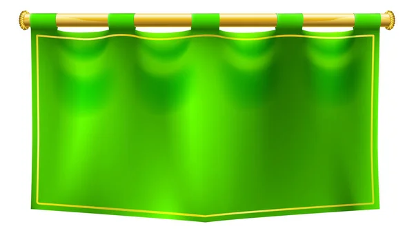 Medieval Style Green Banner Flag Suspended Gold Pole — Stockový vektor