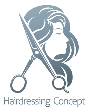 A hairdresser hair salon woman scissors sign symbol concept clipart
