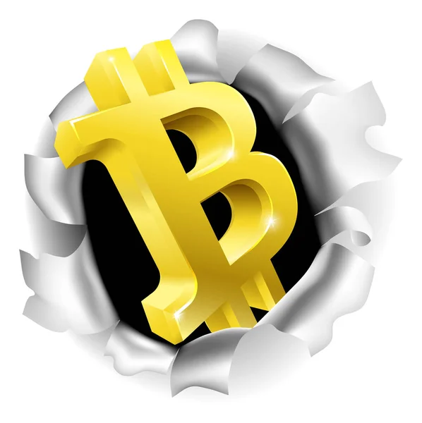 Gold Bitcoin Sign Symbol Icon Bursting Background — Stock Vector