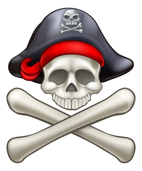 Pirate Jolly Roger Skull Crossbones Cartoon — Stock Vector
