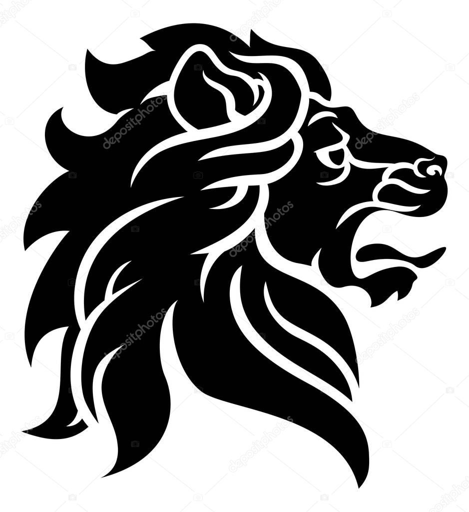 An illustration of a noble looking lion head in profile