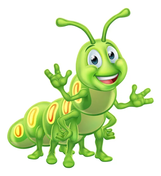 Caterpillar Worm Cute Cartoon Character Mascot — Vetor de Stock