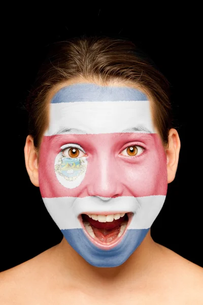 彼女の顔にコスタリカの旗を持つ少女 — ストック写真