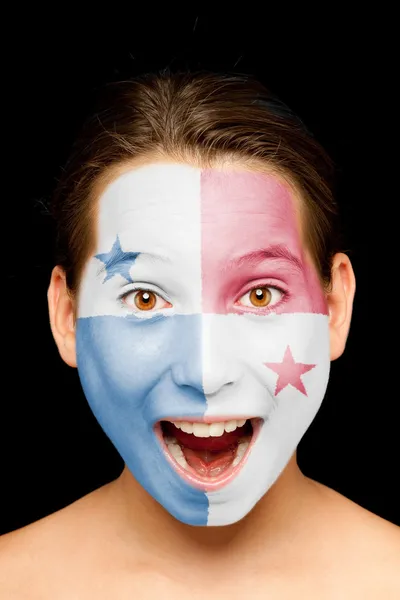 Meisje met Panamese vlag op haar gezicht — Stockfoto