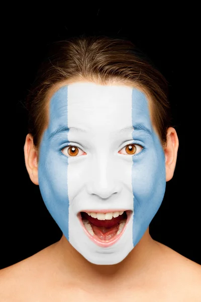 Girl with guatemalan flag on her face — Stock Photo, Image