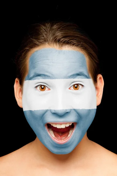 Fille avec drapeau salvadorien sur son visage — Photo