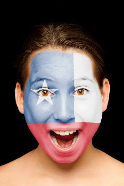 Girl with chilean flag on her face — Stock Photo, Image