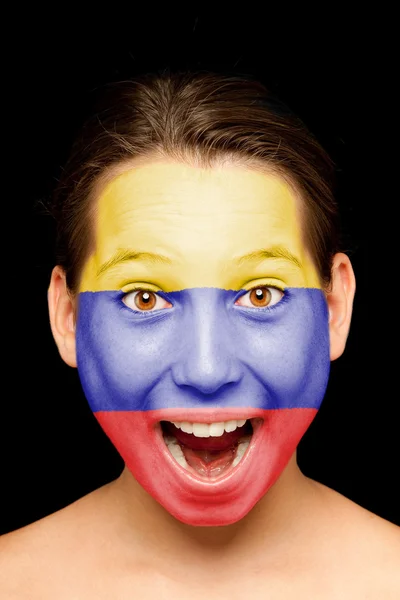 Girl with colombian flag on her face — Stock Photo, Image