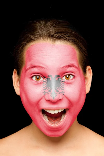 Girl with albanian flag painted on her face — Stock Photo, Image