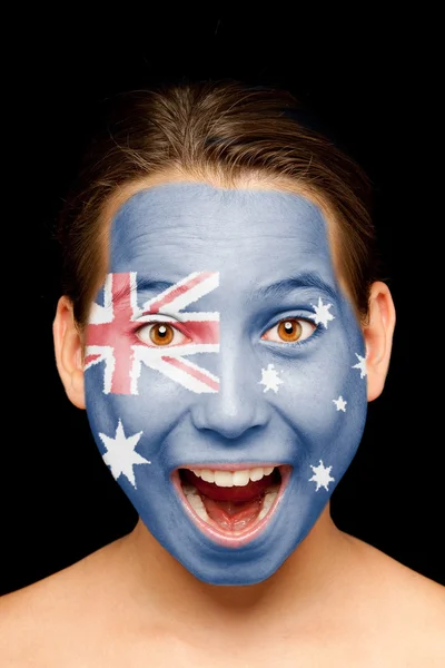 Girl with australian flag on her face — Stock Photo, Image