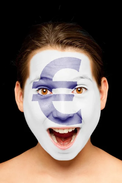 Дівчина з символом євро намальована на її обличчі — стокове фото