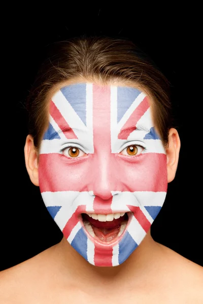 Menina com bandeira britânica pintada em seu rosto — Fotografia de Stock