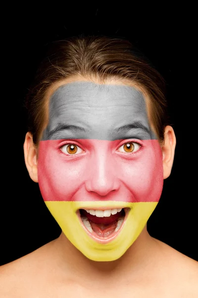Meisje met Duitse vlag geschilderd op haar gezicht — Stockfoto