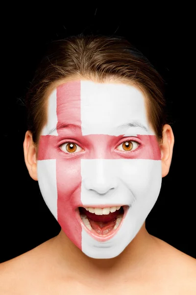 Chica con bandera de Inglaterra pintada en su cara — Foto de Stock