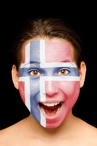 Tyttö norjalainen lippu maalattu hänen kasvonsa — kuvapankkivalokuva