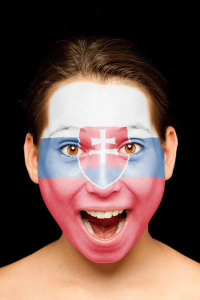 Girl with slovakian flag painted on her face — Stock Photo, Image