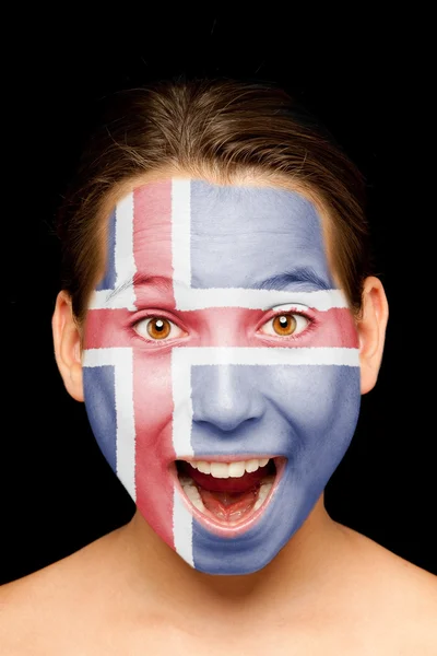 Pige med icelandic flag malet på hendes ansigt - Stock-foto
