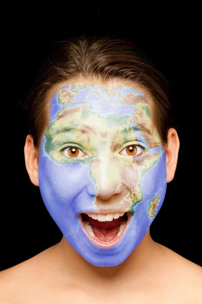 Дівчина з африканською картою на її обличчі — стокове фото