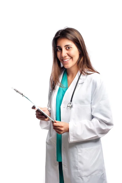 Young doctor holding a clipboard — Stock Photo, Image