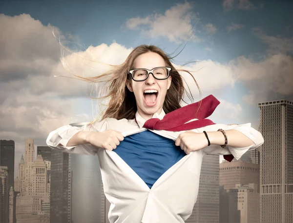 Mujer como un superhéroe — Foto de Stock