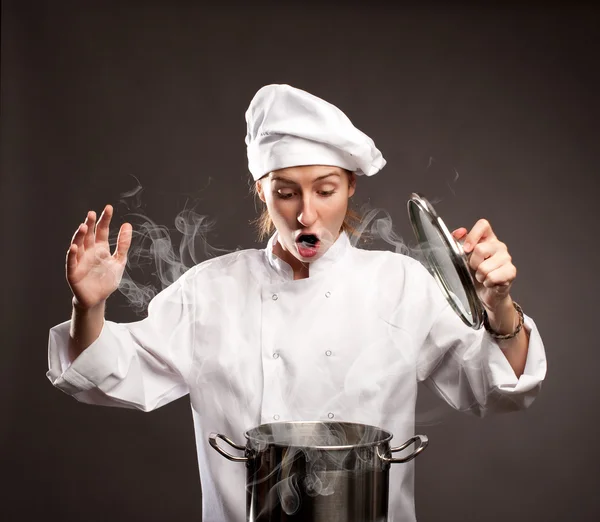 Woman chef cooking — Stock Photo, Image