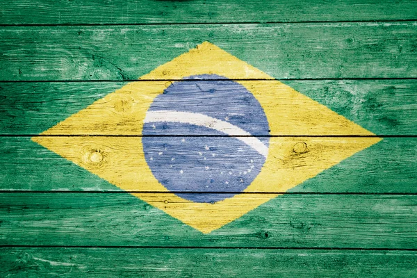 Brazilian flag on wood — Stock Photo, Image