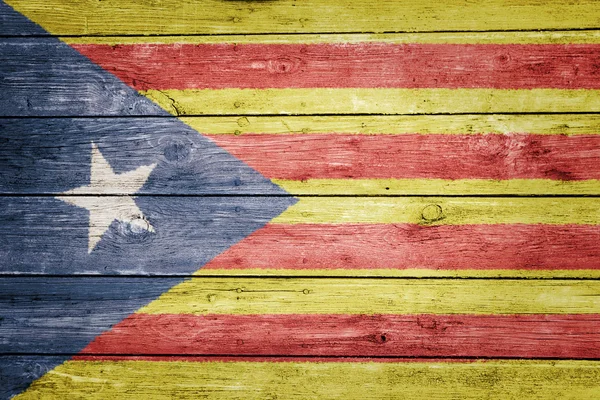 Catalan pro-independence flag on wood — Stock Photo, Image