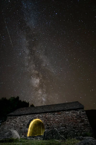 ancient hermitage under the milky way at night. High quality photo