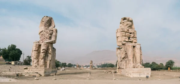 Panorama Kolosů Memnonu Egypt Kvalitní Fotografie — Stock fotografie
