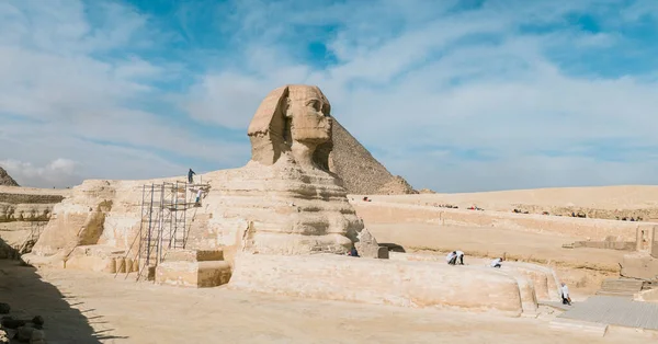 Kairo Ägypten Dezember 2021 Restaurierungsarbeiten Der Sphinx Statue Hochwertiges Foto — Stockfoto