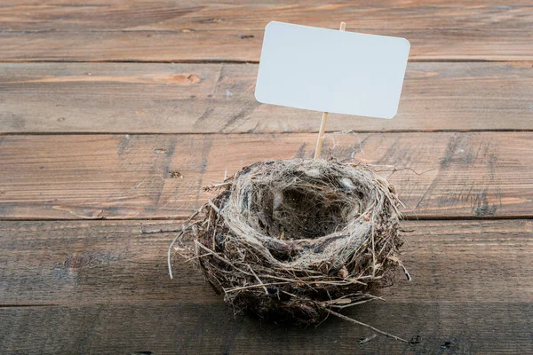 Empty Bird Nest Wooden Background High Quality Photo Stock Photo