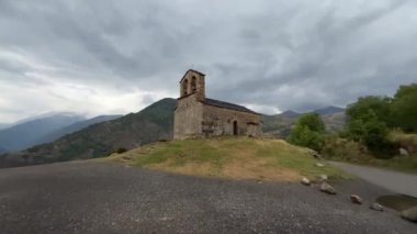 Romanesque hermitage of Sant Quirc de Durro, Vall de Boi. Catalonia, Spain. UNESCO World Heritage Site. High quality 4k footage