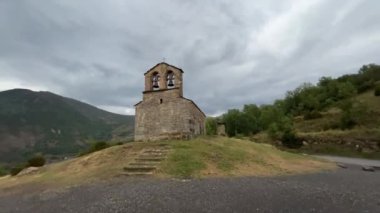 Romanesque hermitage of Sant Quirc de Durro, Vall de Boi. Catalonia, Spain. UNESCO World Heritage Site. High quality 4k footage