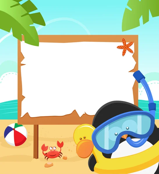 Mensaje de verano del pingüino — Vector de stock