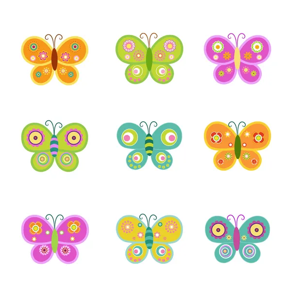 Conjunto de borboleta retro Ilustrações De Stock Royalty-Free