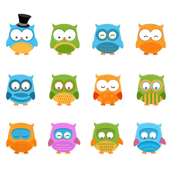 Retro Owl Set — Stock Vector