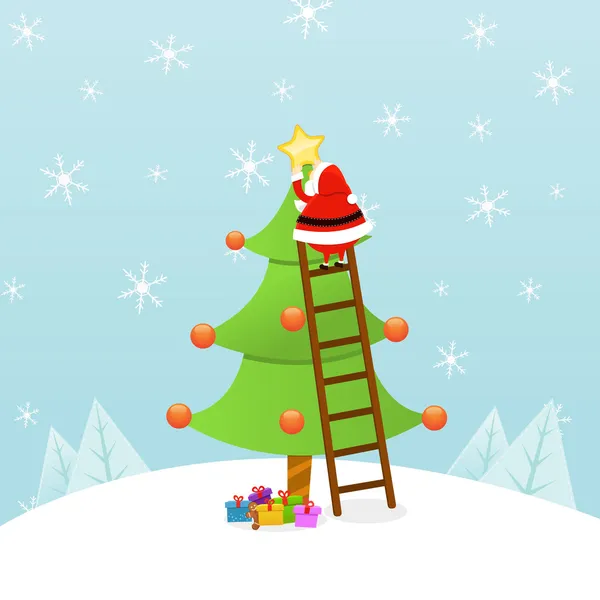 Santa dekorera julgran — Stock vektor