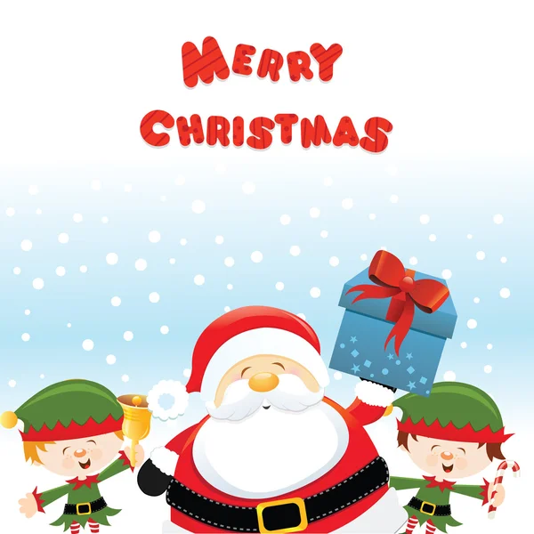 Santa With Elves — Stock Vector