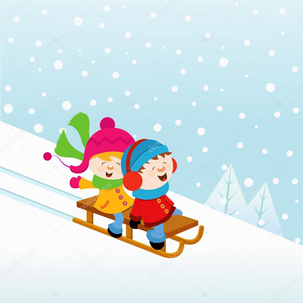 Kids On Sledge — Stock Vector © PinarInce #33751113