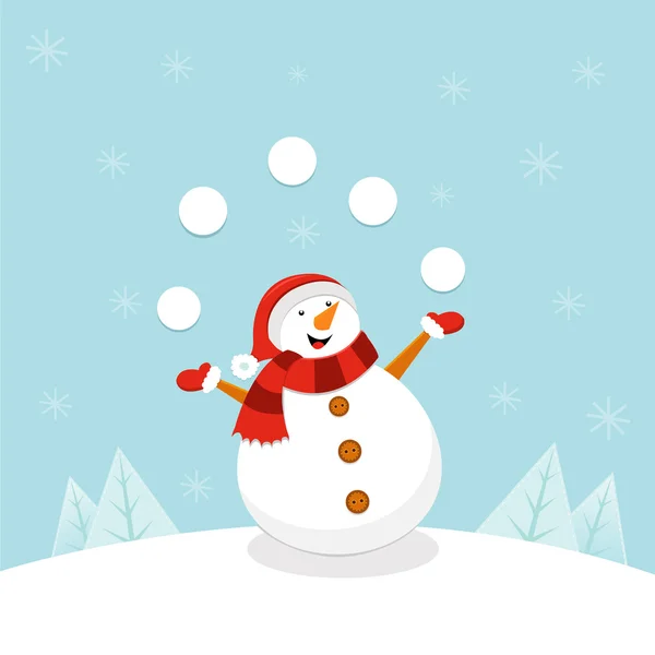 Snowman Juggling Snowballs — Stock Vector