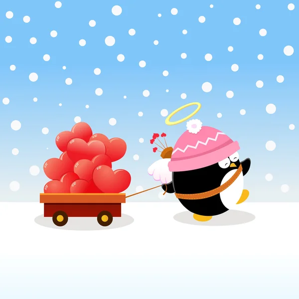 Cupid Penguin Delivering Love — Stock Vector