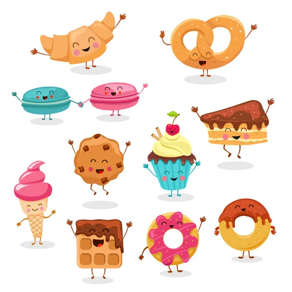 Collection Cute Dessert Characters — Stock Vector