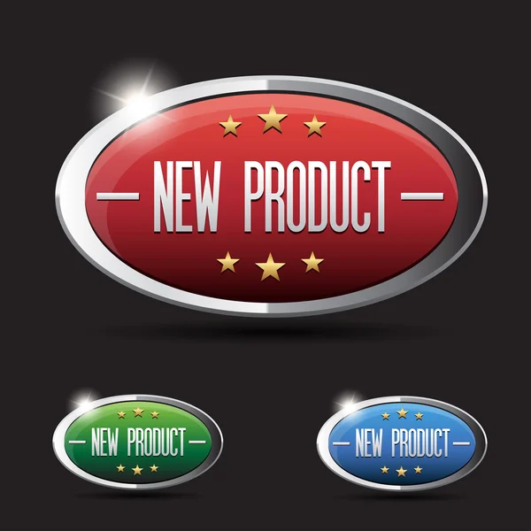 Yeni ürün düğme set - kırmızı, yeşil, mavi — Stok Vektör