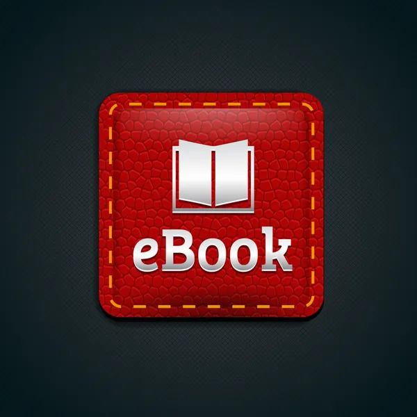 EBook simgesi düğmesini kırmızı deri ile — Stok Vektör