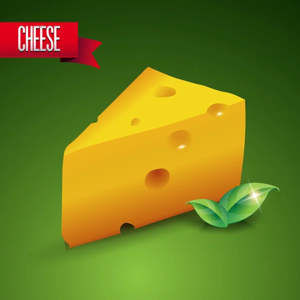 Yeşil yaprakları ve kırmızı kurdele ile taze peynir — Stok Vektör