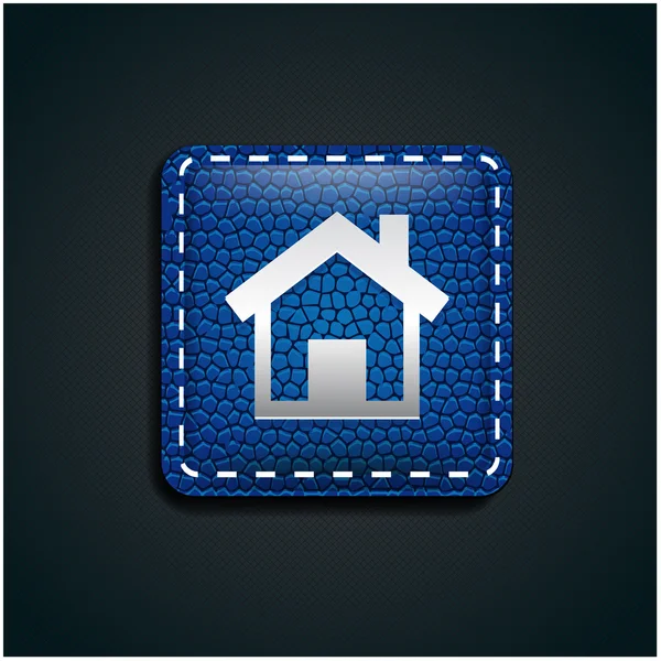 Home button icon on blue leather — Stock Vector