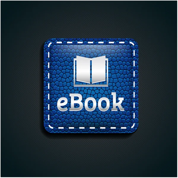 Ebook icon button on blue leather — Stock Vector