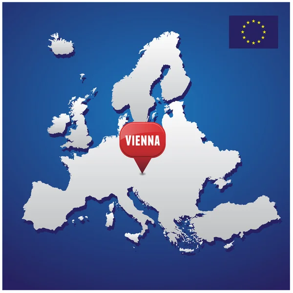Wien på europeisk karta och EU: s flagga — Stock vektor