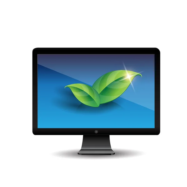 Hojas verdes en la pantalla de PC — Vector de stock